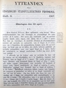 Debatt och beslut om stadens biltrafikregler 1907