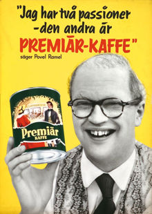 Povel Ramel gör reklam för kaffe