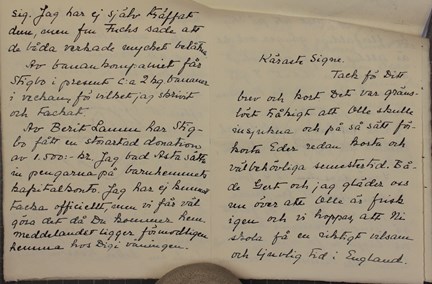 Brev från Tony Bonnier till Signe Lamm om verksamheten på Stigbo, april 1939