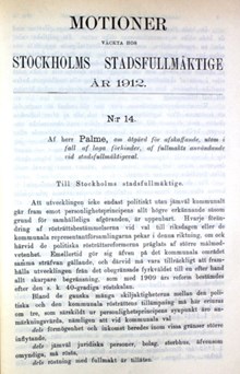 Motion om åtgärd för avskaffande, utom i fall av laga förhinder, av fullmakts användande vid stadsfullmäktigeval – Stadsfullmäktige 1912