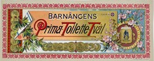 Etikett. Barnängens äkta balsamiska aseptintvål.
