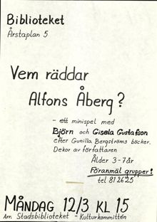 Vem räddar Alfons Åberg? Inbjudan till föreställning för småbarn