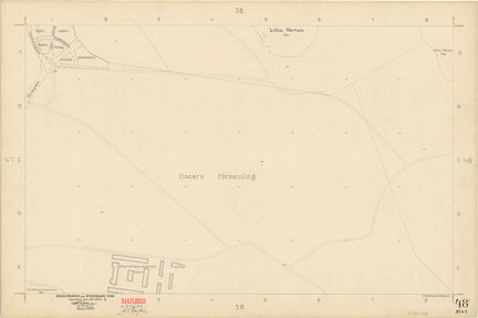 Kartan är ritad i tusch på papper som gulnat med tiden