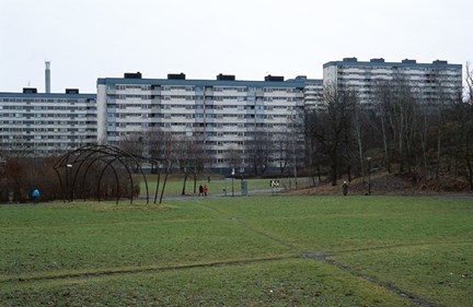 Bakgård med cyklar, uteplats och blomkrukor