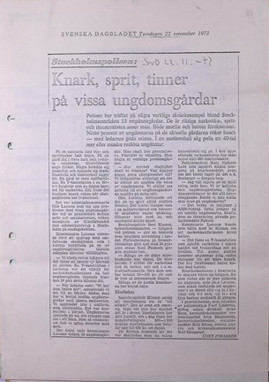 Tidningsartikel om problem på ungdomsgårdar