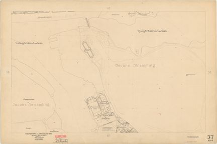 Kartan är ritad i tusch på papper som gulnat med tiden