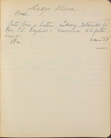Anteckning om eleven Madge Olsson – Anna Sandströms skola vårterminen 1908