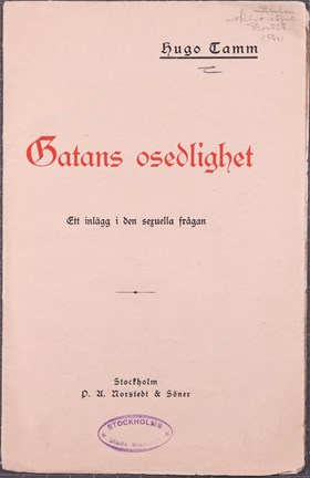 Tryckt skrift om prostitution och sedlighet av politikern Hugo Tamm 1907