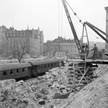 Nya järnvägslinjens framdragning över Riddarholmen