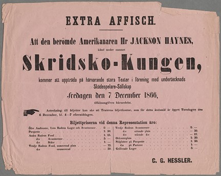 Affischen annonserar om Jackson Haines framträdande på isen år 1866