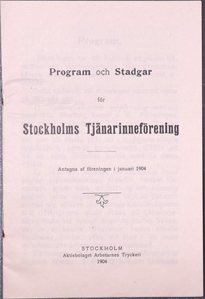 Tryckt program och stadgar för Stockholms Tjänarinneförening