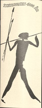 Målad illustration av stenåldersmänniska på framsidan av folder om Skärholmen