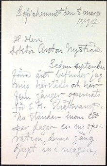 Agitatorn Viktor Lennstrand vill ha okristna vittnen vid dödsbädden - brev till Dr Nyström 1894