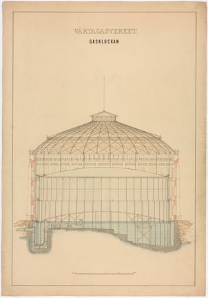 Tecknad i tusch och färglagd i akvarell. Pappret har gulnat av ålder.