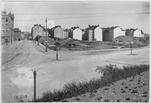 Hörnet av Skånegatan och Ringvägen den 12 juni 1917