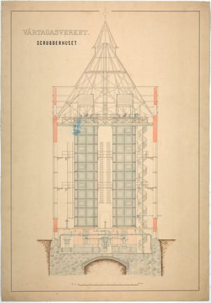Ritad i tusch och delvis färglagd i akvarell på papper som gulnat av ålder