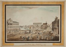 Norrmalmstorg (nuv. Gustav Adolfs torg) och Kungl. Slottet med Gamla Norrbro (riven 1797)