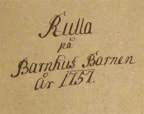 Rubrik i Allmänna barnhusets rulla.
