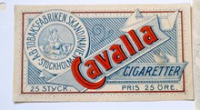 Etikett. Cavalla cigaretter. Tobaksfabriken Skandinavien