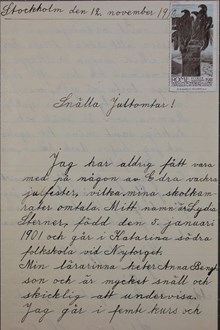 Önskebrev från Lydia till Sällskapet Jultomtarne - 1910