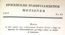 Motion om tillhandahållande på billiga villkor av ateljéer för konstnärer - Stadsfullmäktige 1937