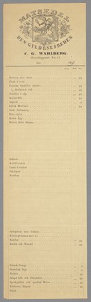 Matsedel från Den Gyldene Freden, 1859