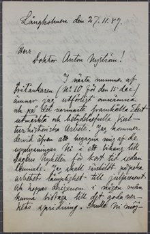 Straffången Lennstrand tror på framgångar i kampen mot kyrkan - brev till Dr Nyström 1889
