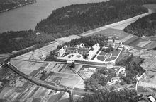 Flygbild över Naturhistoriska Riksmuseet och Frescati