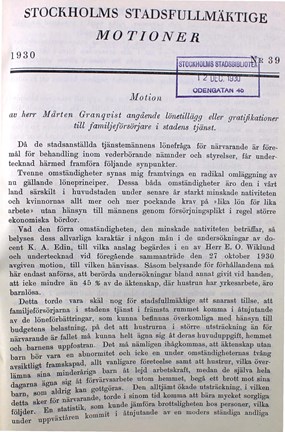Bild på en motion om kvinnors löner