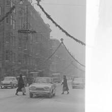 Nybrogatan i snöväder