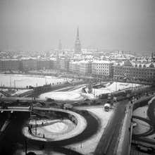 Utsikt från Katarinahissen över Slussen mot Gamla Stan