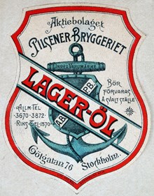 Etikett. Lager-Öl, Pilsener Bryggeriet