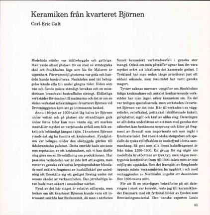 Text om keramiken från kvarteret Björnen