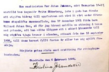 Kristina Johansdotter, 44, stämmer Per Johan Jansson, 37, på underhåll för vårdnad av deras gemensamma barn - rättsfall 1909